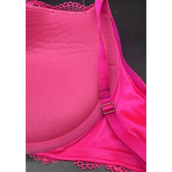 VICTORIA’S SECRET Plunge Hot Pink Lace Push Up Underwire Bra Sz 36D Sexy - Picture 12 of 12
